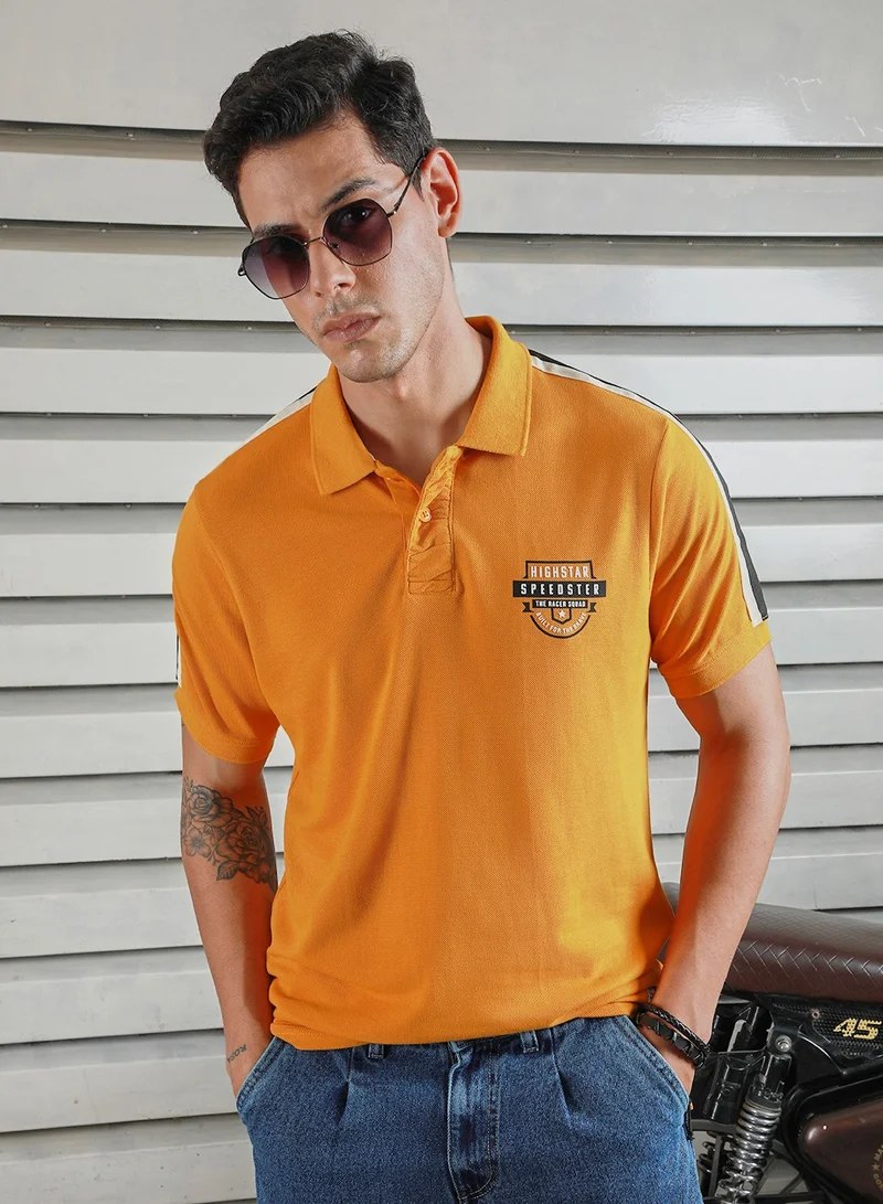 HIGH STAR Men's Yellow 100% Cotton Solid Pattern Polo Regular Fit T-Shirt