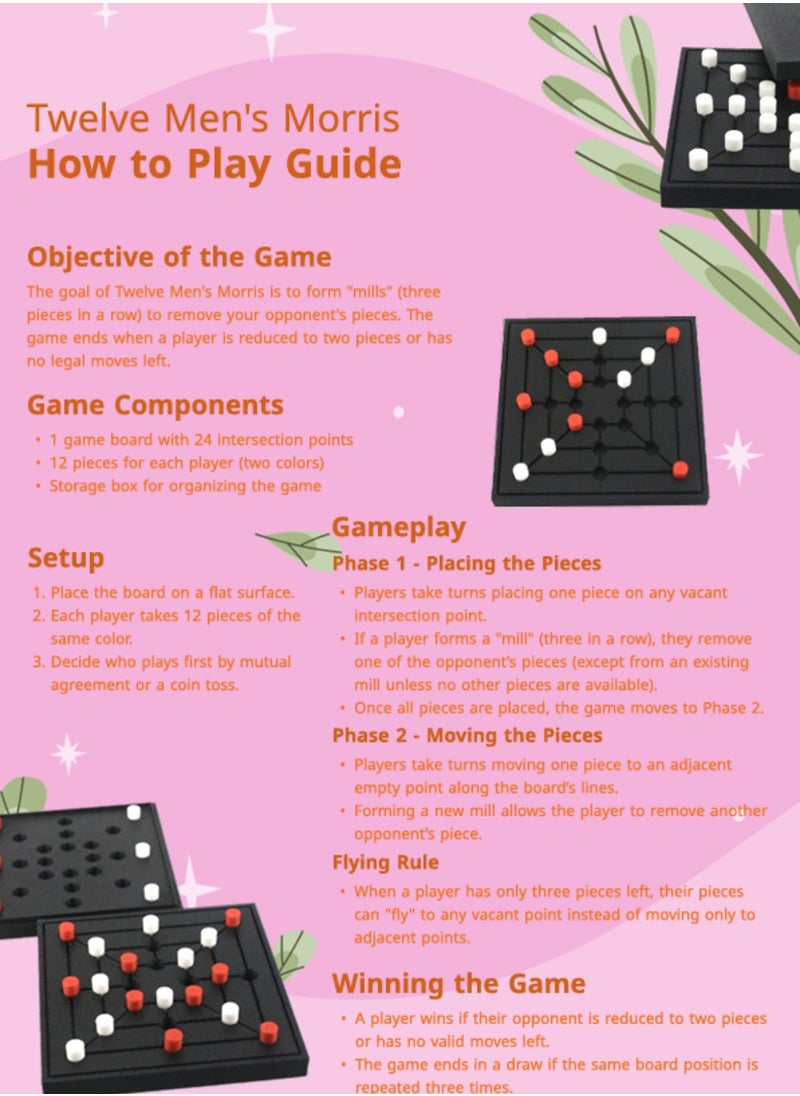 3D Brothers - Twelve Men's Morris Popular Classic Strategy Game for Parent-Child Interactive Play, Tactics, Challenge, and Educational Fun. Ancient historical games. - Image 1