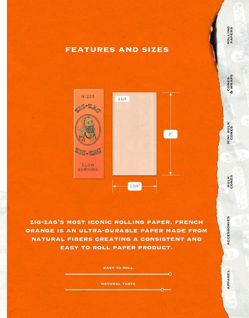 Zigzag Rolling Papers French Orange 1 1/4 Size - 48 Booklets (32 Sheets Each) - Rolling Papers Carton - Image 3