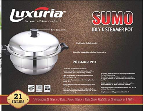 luxuria Sumo Stainless Steel Induction Idly Pot (5 Plates, 21 Idlis), Silver - Image 4