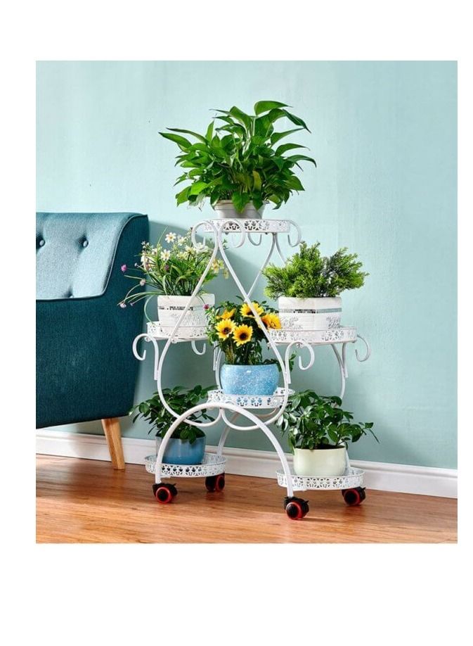 ALCOACH 5-Tier Iron Plant Stand White - Image 1