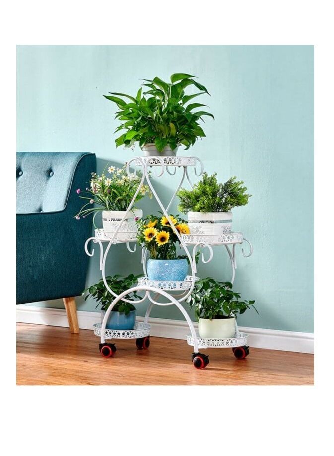 ALCOACH 5-Tier Iron Plant Stand White - Image 2