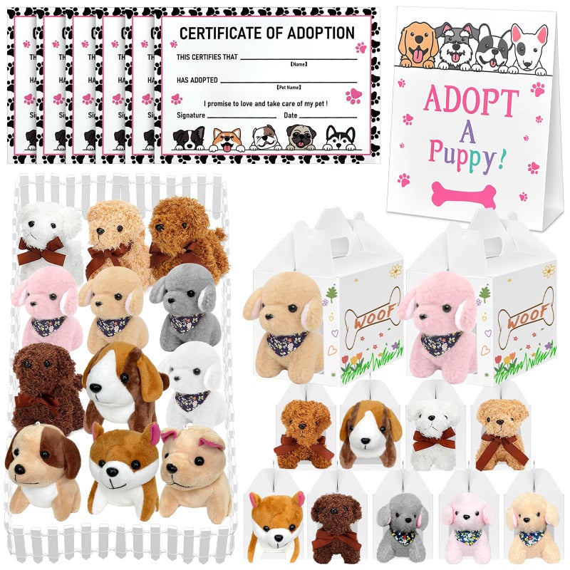 Jiytivity 38 Pcs Adopt A Puppy Favors Include 12 Foldable Puppy Boxes 12 472 inch Mini Dog Stuffed 12 Adopt Cards 1 Adopt Sign1 Fence for Adopt A Dog Party Favors Dog Party Supplies Gifts - Image 3