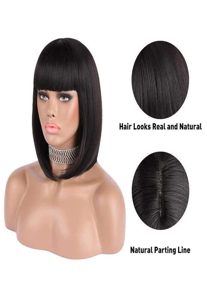 بلوشيا شعر مستعار قصير من BLUSHIA للنساء والفتيات، مناسب للحفلات التنكرية، بديل للشعر المستعار الصناعي، يغطي الرأس بالكامل، لون أسود طبيعي، ملمس ناعم. - Image 5