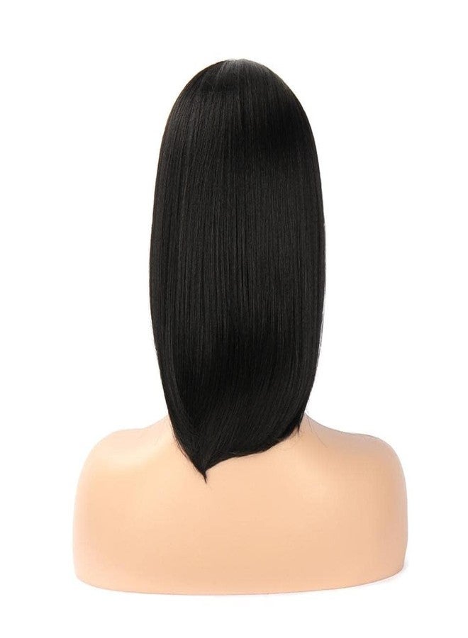 بلوشيا شعر مستعار قصير من BLUSHIA للنساء والفتيات، مناسب للحفلات التنكرية، بديل للشعر المستعار الصناعي، يغطي الرأس بالكامل، لون أسود طبيعي، ملمس ناعم. - Image 4