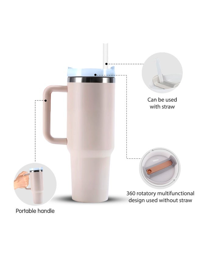 CRAVISTA Stainless Steel Water Bottle Kids and Adults | Insulated Tumbler with Straw | Travel Mug with Handle | Flaks for Hot Water, Tea, Coffee | Sports Water Bottle (Rose Gold, 40oz) - Image 3