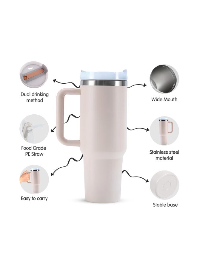 CRAVISTA Stainless Steel Water Bottle Kids and Adults | Insulated Tumbler with Straw | Travel Mug with Handle | Flaks for Hot Water, Tea, Coffee | Sports Water Bottle (Rose Gold, 40oz) - Image 2