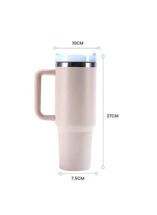 CRAVISTA Stainless Steel Water Bottle Kids and Adults | Insulated Tumbler with Straw | Travel Mug with Handle | Flaks for Hot Water, Tea, Coffee | Sports Water Bottle (Rose Gold, 40oz) - Image 4
