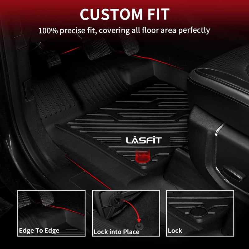 LASFIT Floor Mats for Ford F250 F350 F450 2017-2026 Crew Cab Front Bucket Seat | Rear W/Fold-Flat Storage All Weather Carpet Floor Super Duty Protector TPE Car Floor Liner, 1st & 2nd Row, 3pcs Black - Image 4