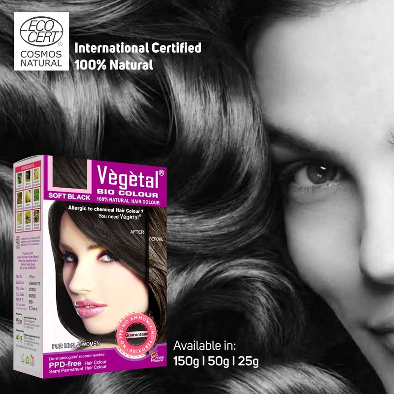 Vegetal Bio Hair Colour Soft Black 150g Pack of 6 Achieve Natural AmmoniaFree Hair Color PPDFree 100 Herbal Certified Organic for Men and Women - Image 3
