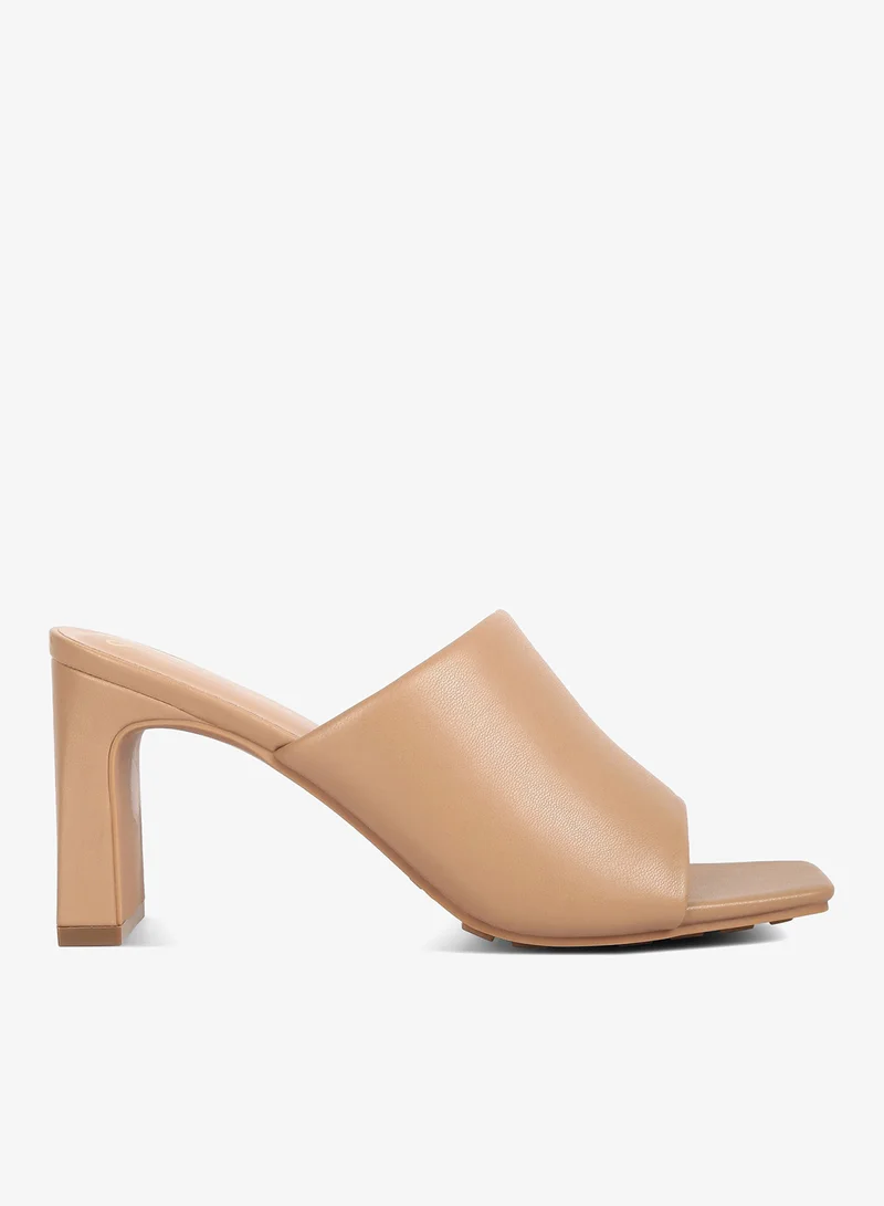Slip-On Mid Heel Sandals in Camel