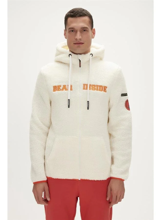 Bad Bear Shaggy Plush Full‑Zip Marshmallow White Plush Men's Hooded Sweatshirt.