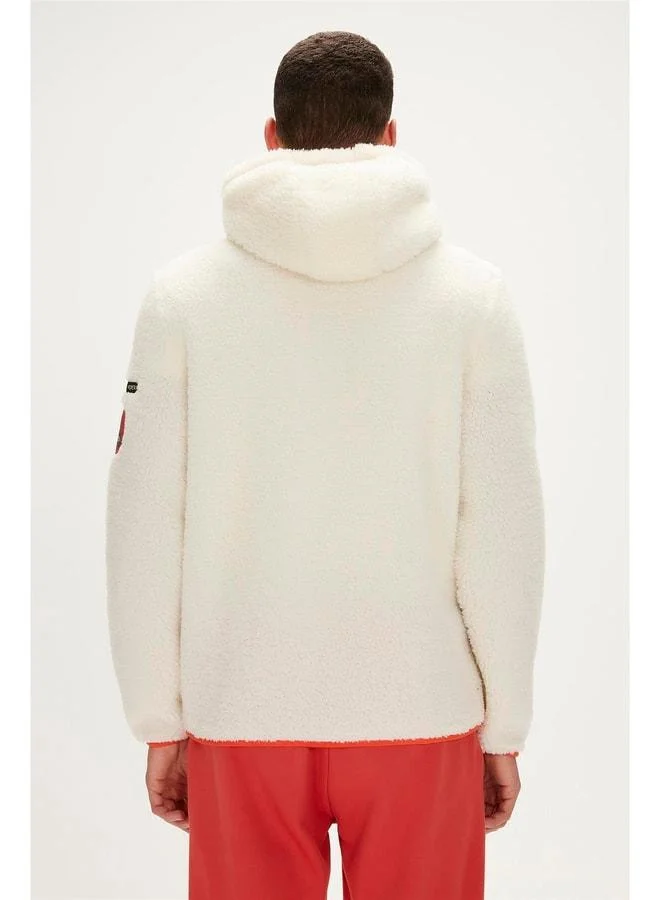 Bad Bear Shaggy Plush Full‑Zip Marshmallow White Plush Men's Hooded Sweatshirt.
