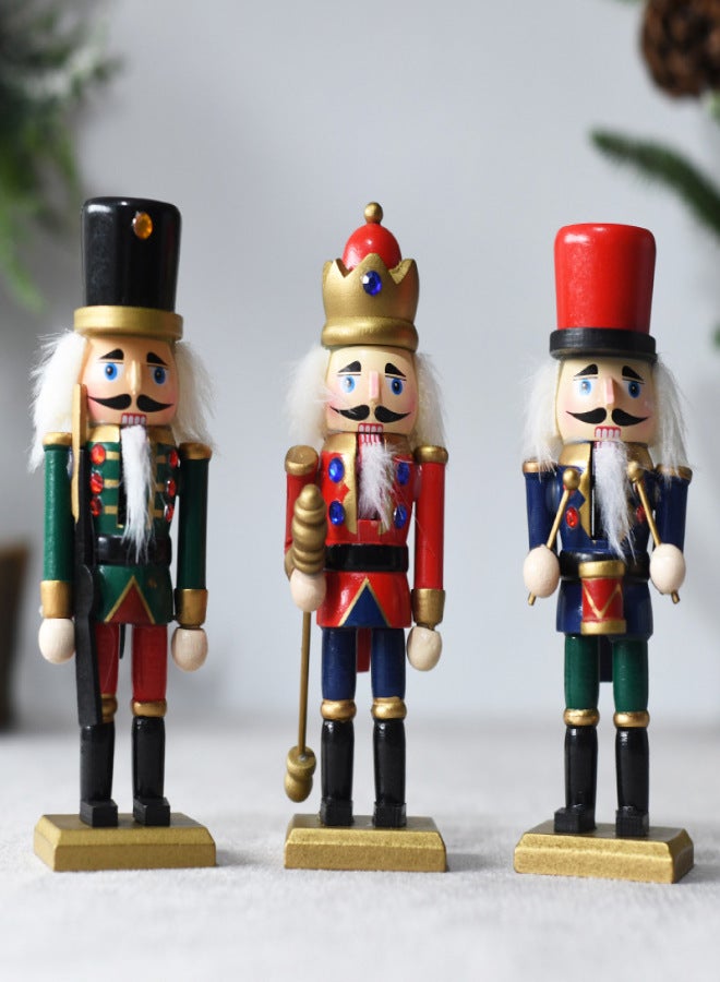 Cross-border spot 15CM set of three nutcracker puppet soldiers Christmas decoration pendant walnut man handicraft decoration Pink - Image 1