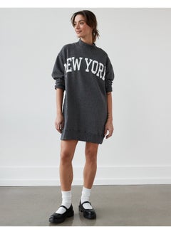 American Eagle Oversized Fleece Mock Neck City Graphic Mini Dress  - Image 1