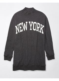 American Eagle Oversized Fleece Mock Neck City Graphic Mini Dress  - Image 4