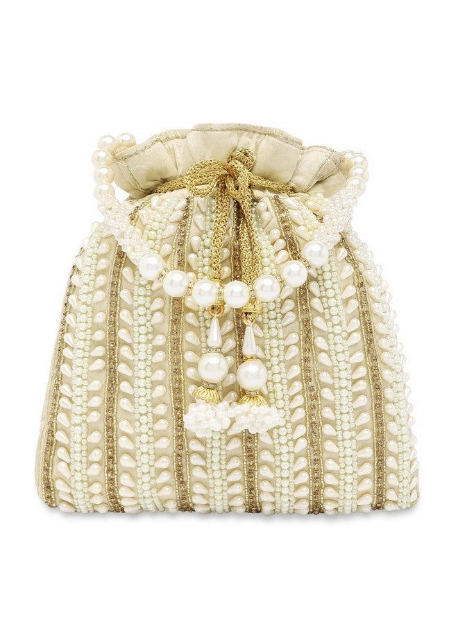 Peora Cream Potli Bags for Women Girls Evening Bag Clutch Ethnic Bride Purse with Drawstring - Image 1