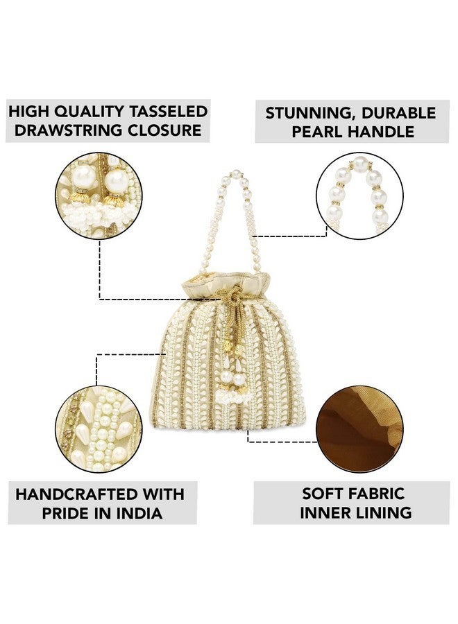Peora Cream Potli Bags for Women Girls Evening Bag Clutch Ethnic Bride Purse with Drawstring - Image 3
