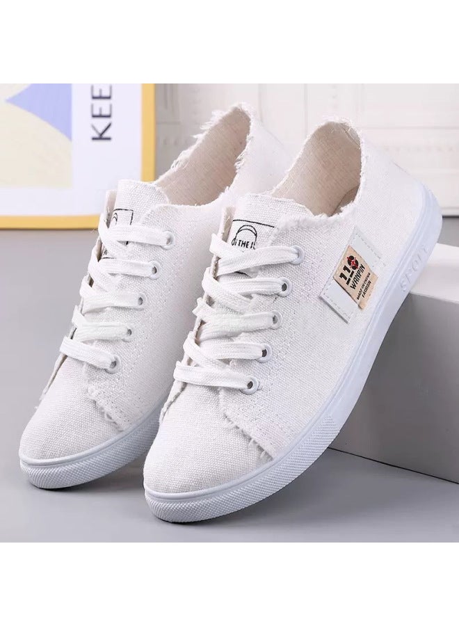 New Spring Canvas Shoes For Female Students Korean Style Hong Kong Style Cloth Shoes White Shoes Sneakers Spring And Autumn Women's Shoes