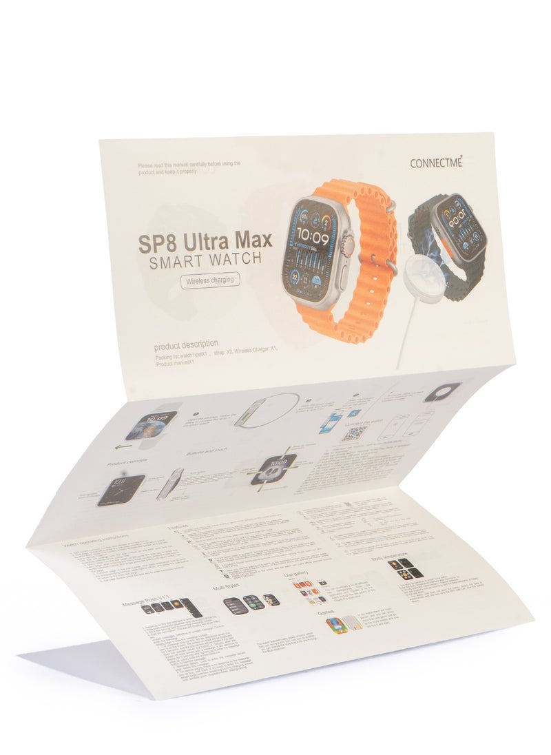 ConnectME - SP8 Ultra Max Smartwatch( 3 Month Warranty from MediaTech) 2.1 Inch Infinite Display ,49mm Amoled Display screen with 2 watch Straps,Bluetooth 5.3 ,180mAH, HryFine APP, IP67 Water Proof Level, 7 Days Battery Life, Pro-level Sports Modes, Blood oxygen & Pressure test ,Heart Rate Monitor, Sleep Monitoring - Image 1