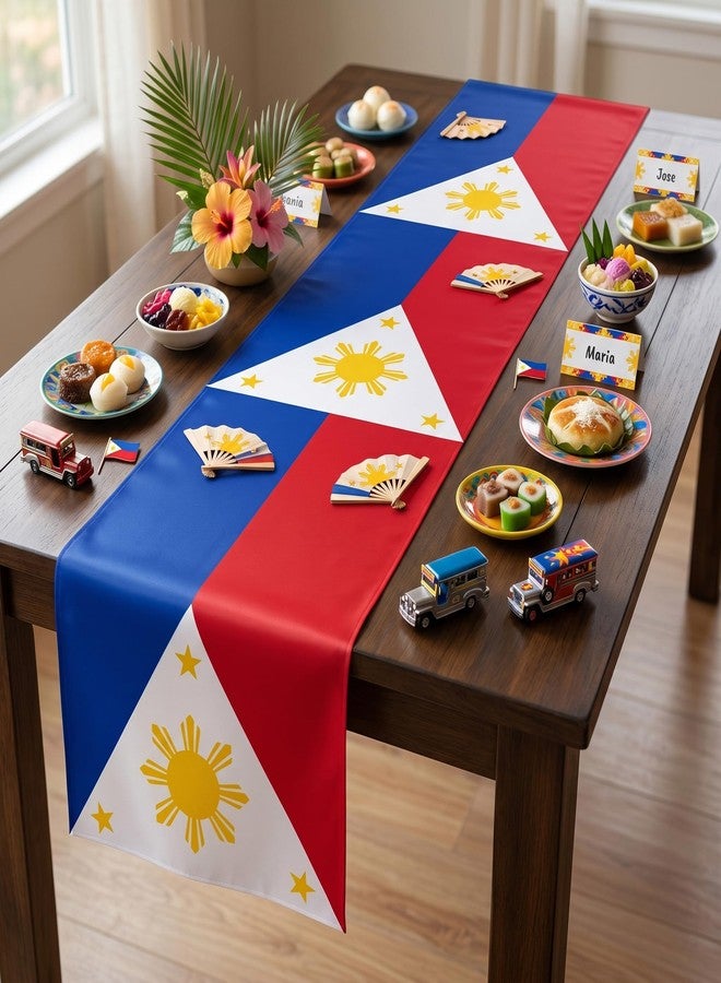 CupaPlay 2Ct Philippines Filipino Party Table Runner-Carnival Themed Birthday Party Supplies Decoration National Day Country Tablecloth Decor Independence Day Celebrations Patriotic Table Cloth - Image 3