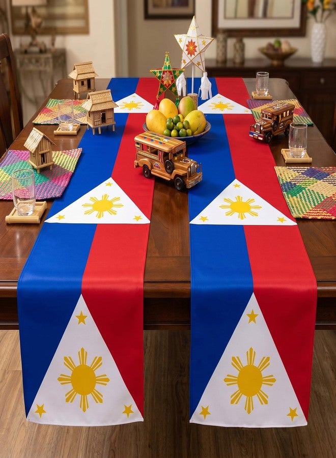 CupaPlay 2Ct Philippines Filipino Party Table Runner-Carnival Themed Birthday Party Supplies Decoration National Day Country Tablecloth Decor Independence Day Celebrations Patriotic Table Cloth - Image 1