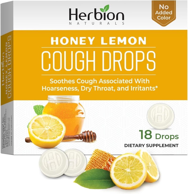 HERBION Naturals Cough Drops Dietary Supplement Soothes Cough for Adults and Children Over 6 Years No Artificial Flavor No Added Color 18 Count Pack of 1 Honey Lemon - Image 1