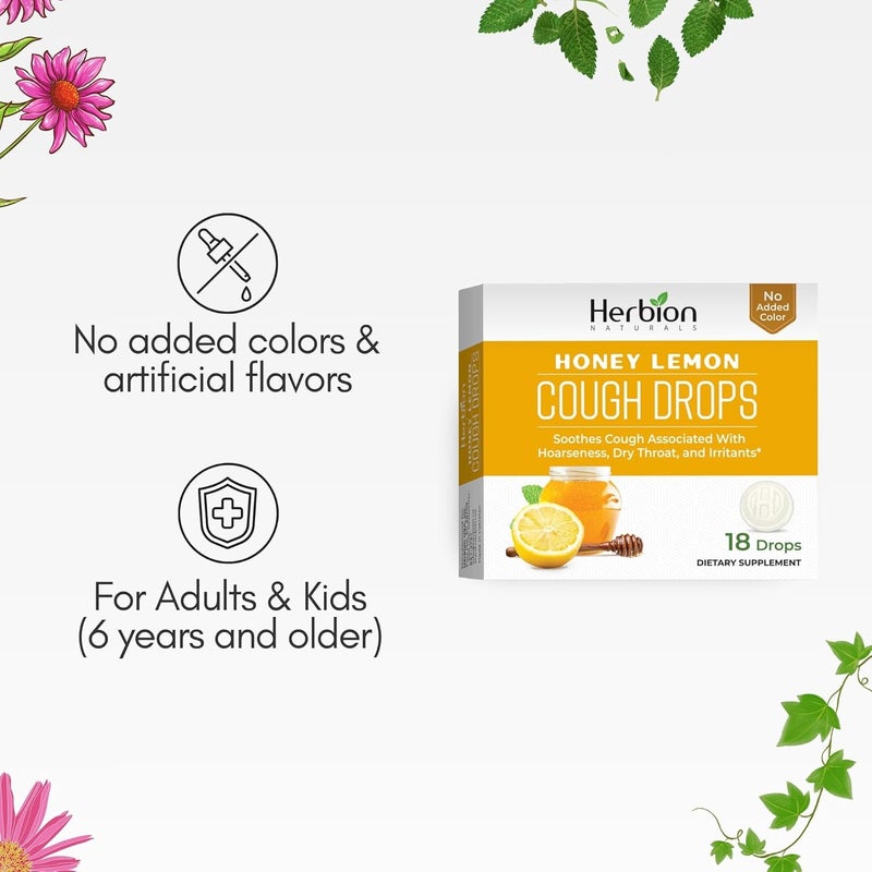 HERBION Naturals Cough Drops Dietary Supplement Soothes Cough for Adults and Children Over 6 Years No Artificial Flavor No Added Color 18 Count Pack of 1 Honey Lemon - Image 4
