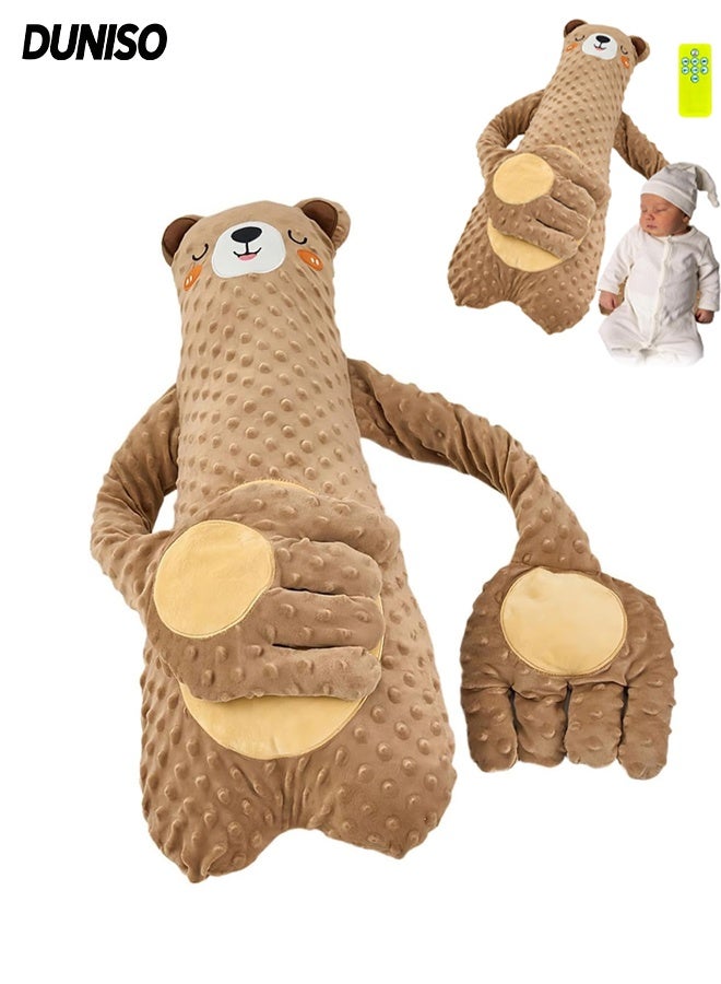 DUNISO Patting Soother Pillow For Kids，Baby Soothing Palm Sleep Aid ，Little Brown Bear Red Bean Heating Pad ，Suitable for Bed Sofa Crib Cradle Home Travel Outings Boys Girls 68x25x10cm - Image 1