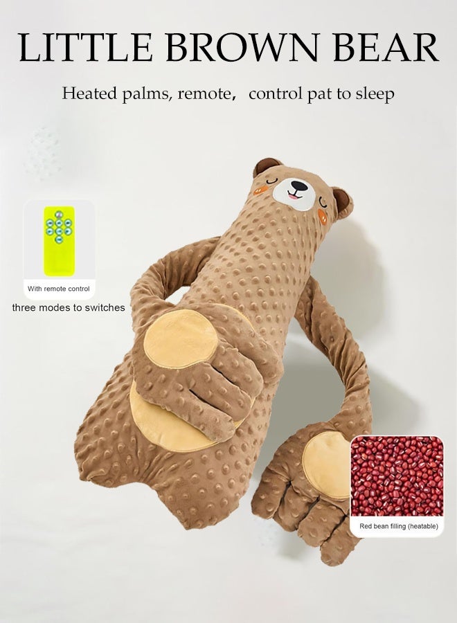 DUNISO Patting Soother Pillow For Kids，Baby Soothing Palm Sleep Aid ，Little Brown Bear Red Bean Heating Pad ，Suitable for Bed Sofa Crib Cradle Home Travel Outings Boys Girls 68x25x10cm - Image 5
