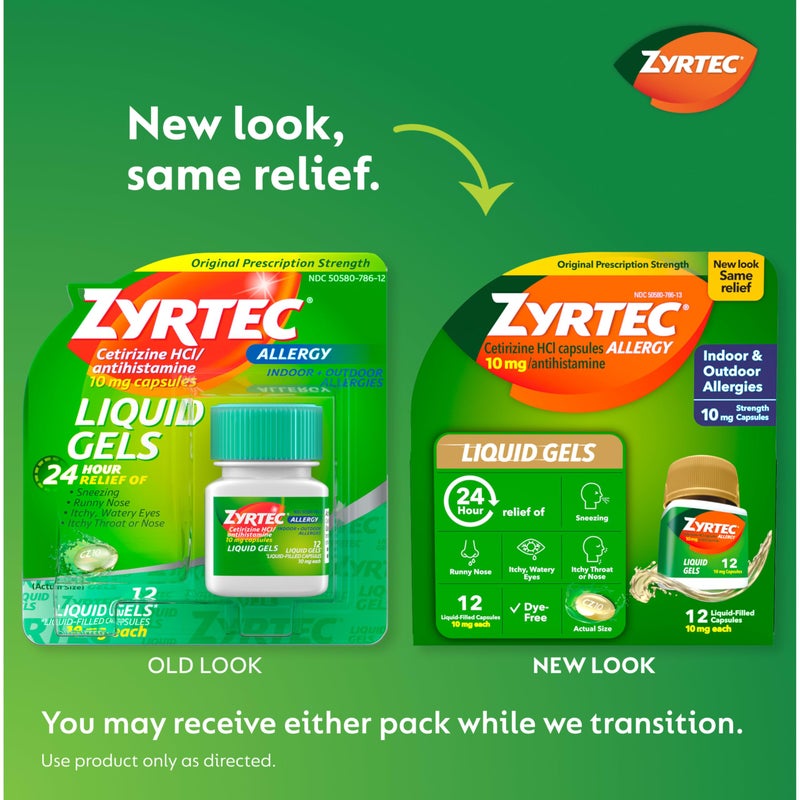 Zyrtec 24 Hour Allergy Relief Liquid Gels, Antihistamine Capsules with Cetirizine HCl Allergy Medicine for All-Day Relief from Runny Nose, Sneezing, Itchy Eyes & More, 12 Count - Image 2