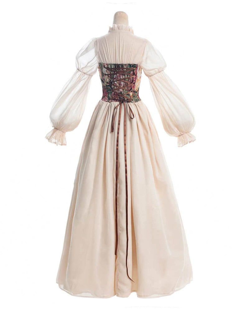 Nuoqi Victorian Dress for Women Renaissance Costumes 1800s Medieval Corset Dress Beige XL - Image 4