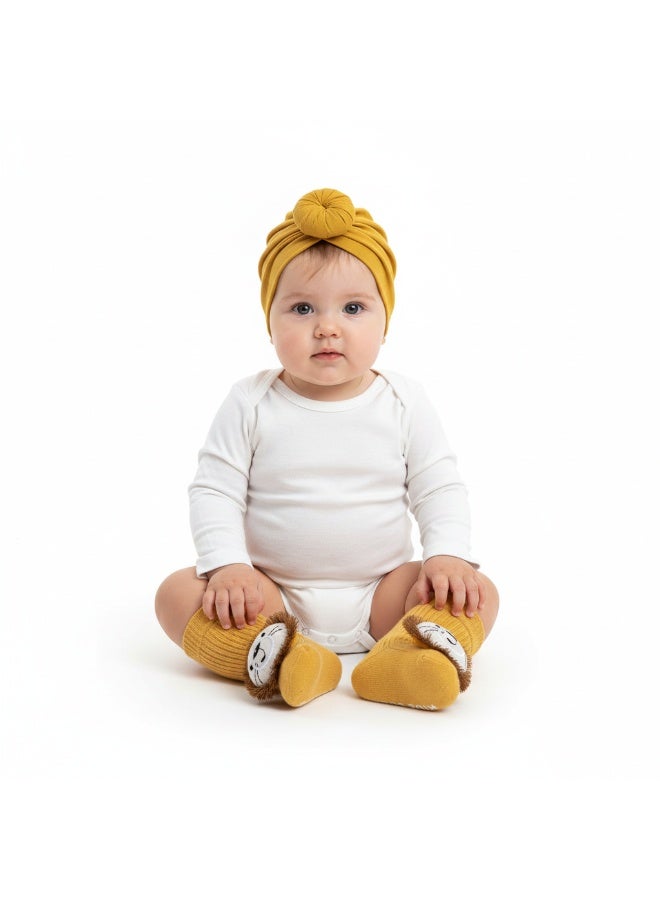 Bambimici Newborn Baby Turban Cap & Anti-Slip Animal Socks Gift Set - Image 1