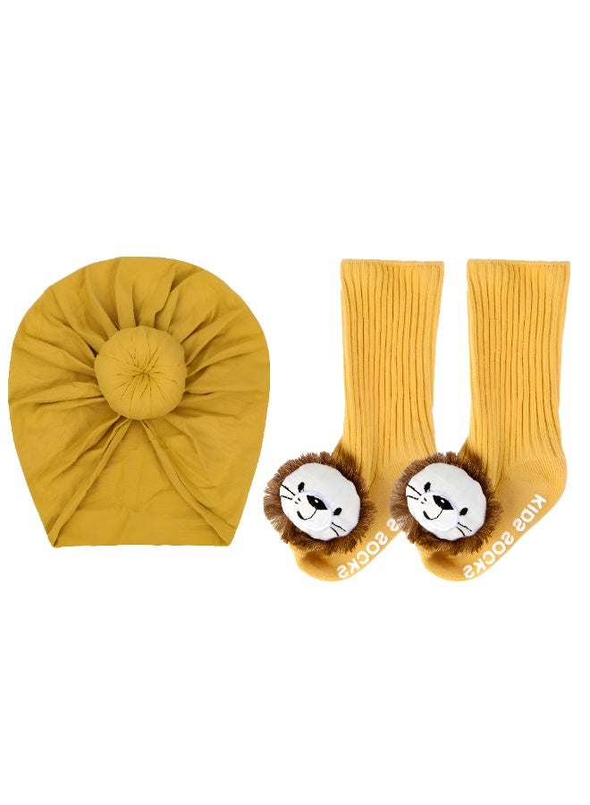Bambimici Newborn Baby Turban Cap & Anti-Slip Animal Socks Gift Set - Image 3