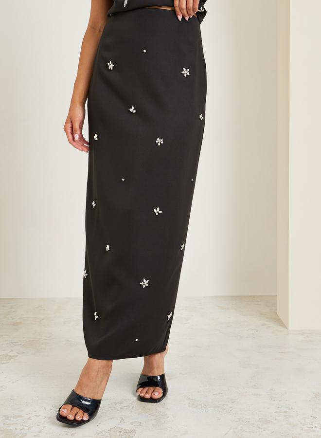 Styli Scuba straight fit maxi length skirt with back slit and embellished trims with matching top 7026560901 - Image 2
