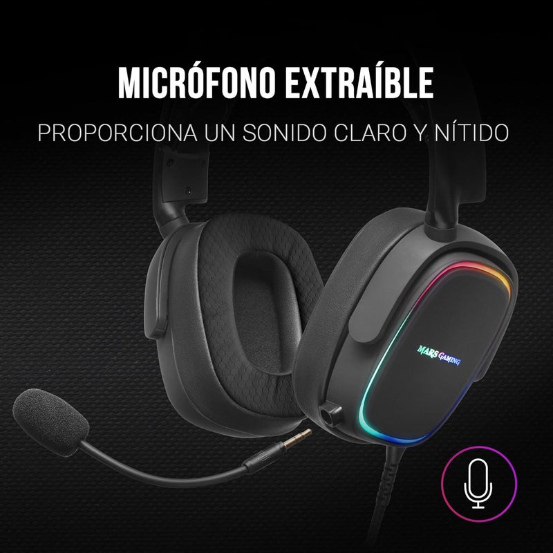 مارس_جيمنج مارس جيمينغ MHAX أسود، سماعة رأس جيمينغ RGB، ميكروفون قابل للفصل، HiFi، توافق عبر المنصات - Image 5