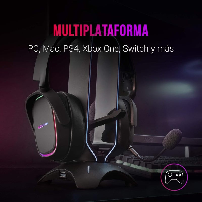 مارس_جيمنج مارس جيمينغ MHAX أسود، سماعة رأس جيمينغ RGB، ميكروفون قابل للفصل، HiFi، توافق عبر المنصات - Image 2
