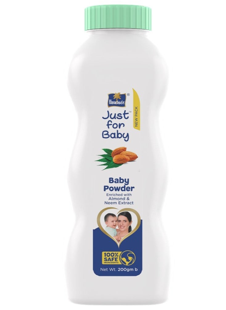 Parachute Parachute Just For Baby - Baby Powder | Enriched with Almond and Neem Extracts | Dermatologically Tested  and 100% Safe Ingredients - 200gm  - Image 1