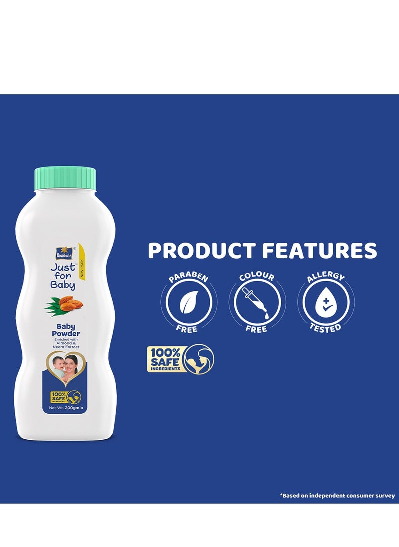 Parachute Parachute Just For Baby - Baby Powder | Enriched with Almond and Neem Extracts | Dermatologically Tested  and 100% Safe Ingredients - 200gm  - Image 2