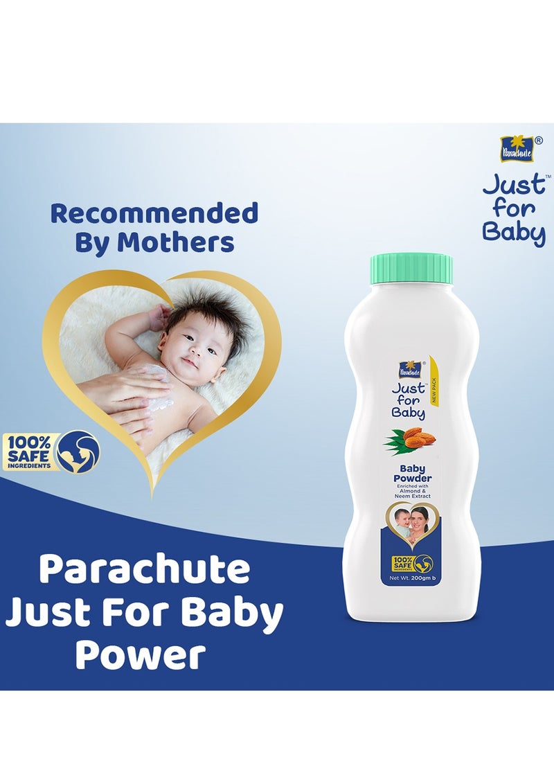 Parachute Parachute Just For Baby - Baby Powder | Enriched with Almond and Neem Extracts | Dermatologically Tested  and 100% Safe Ingredients - 200gm  - Image 3