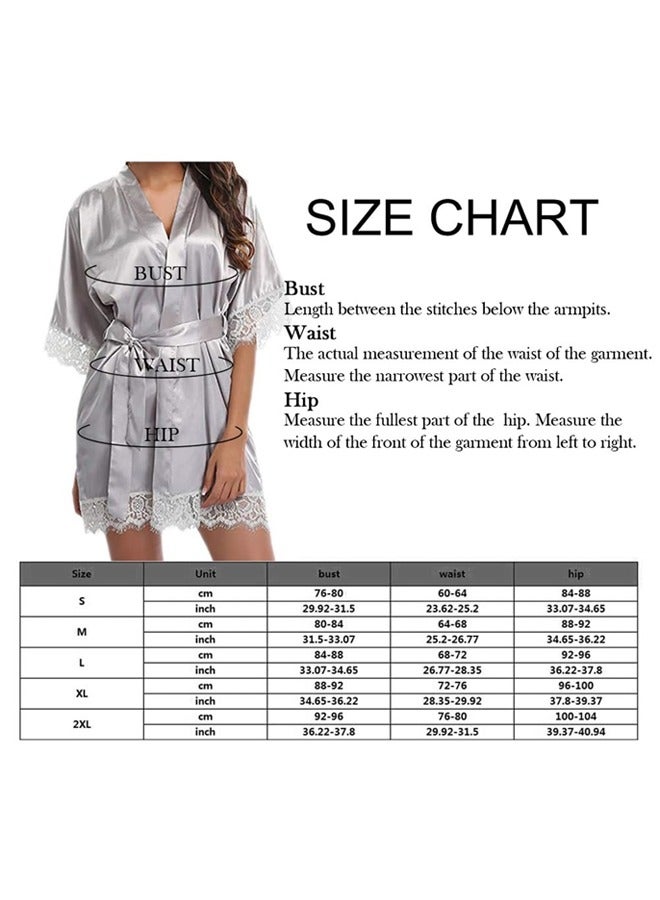 MARGOUN Belted Satin Robe Womens Sleepwear Kimono Lace Sleeve Nightgown White - Image 2