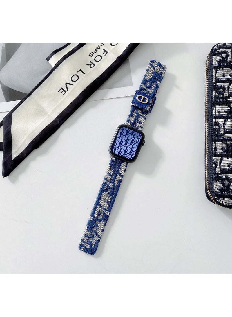 Generic Trendy Watch Band Canva Genuine Leather Strap Premium Quality Design For Se876543 New Model Fashionable Wristband 20MM DEEP BLUE 