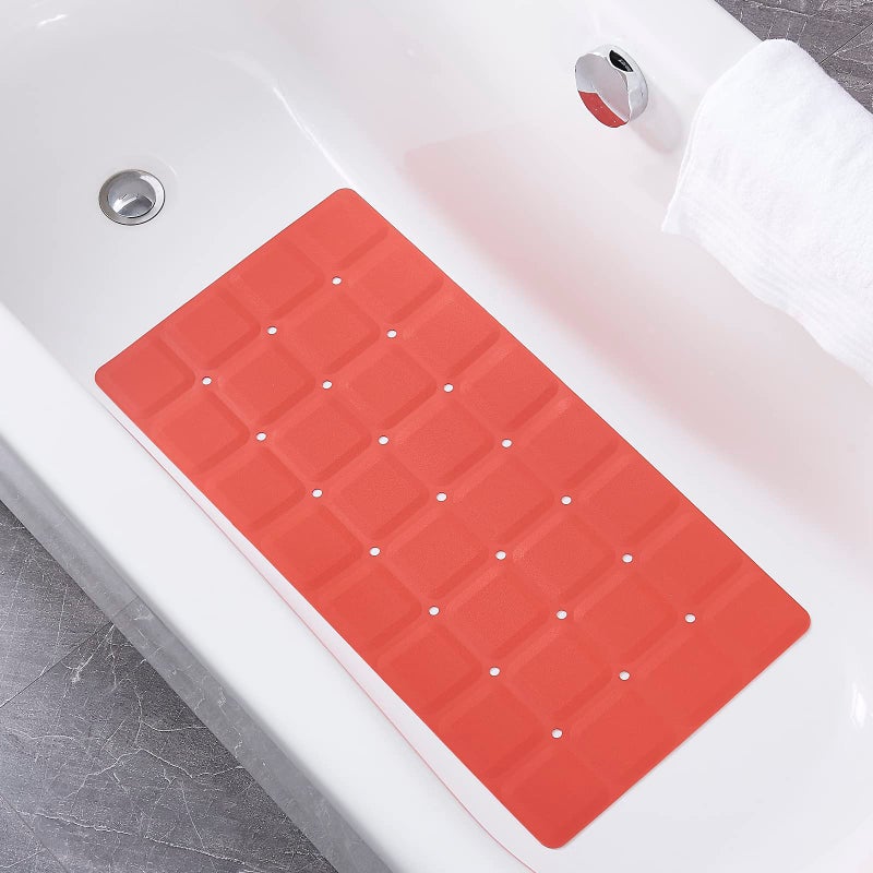 Webos Foldable Non Slip Silicon Bath Mat Bathtub mat Shower mats no Suction Cups for Textured Tub and Reglazed TubFoldableRed 28inch x 14inch