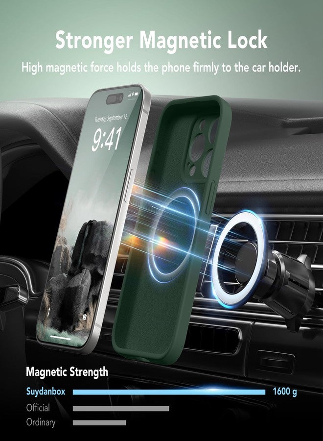 SuydanBox Magnetic for iPhone 15 Pro Max Case, Compatible with MagSafe, [Full Camera Protection][Screen Protector] Silicone Shockproof Protective Phone Case for iPhone 15 Pro Max 6.7", Alpine Green - Image 3