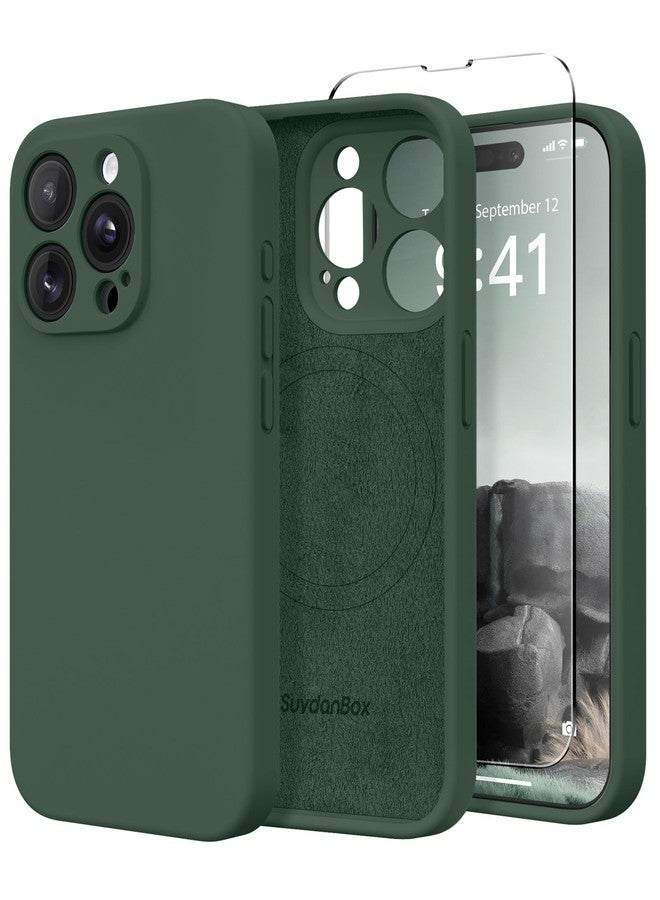 SuydanBox Magnetic for iPhone 15 Pro Max Case, Compatible with MagSafe, [Full Camera Protection][Screen Protector] Silicone Shockproof Protective Phone Case for iPhone 15 Pro Max 6.7", Alpine Green - Image 1