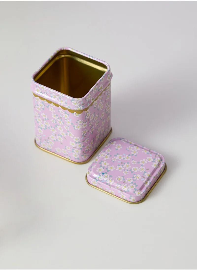 Rice Tin Spice Jar With Soft Pink Small Flower Prints