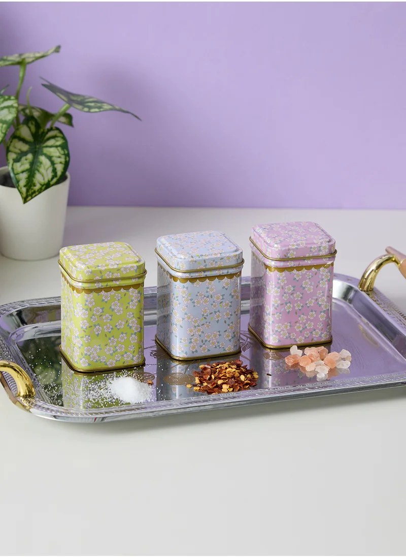 Rice Tin Spice Jar With Soft Pink Small Flower Prints