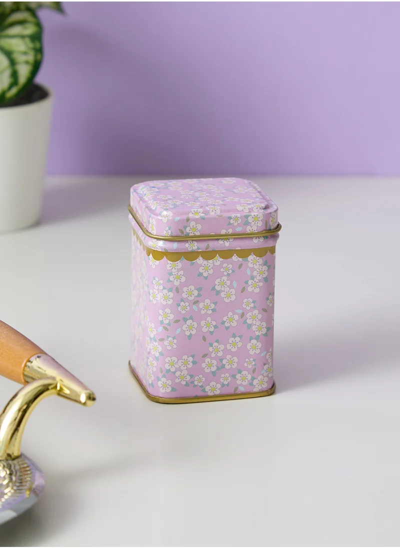 Rice Tin Spice Jar With Soft Pink Small Flower Prints