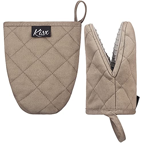 Kisx Oven Mitts Heat Resistant – (Grey Color) Mini Oven Mitts, Silicone Gloves Heat Resistant, Kitchen Gloves for Cooking, Silicone Oven Mitts & Pot Holders Sets, Kitchen Pot Holders & Oven Mitts Sets - Image 1
