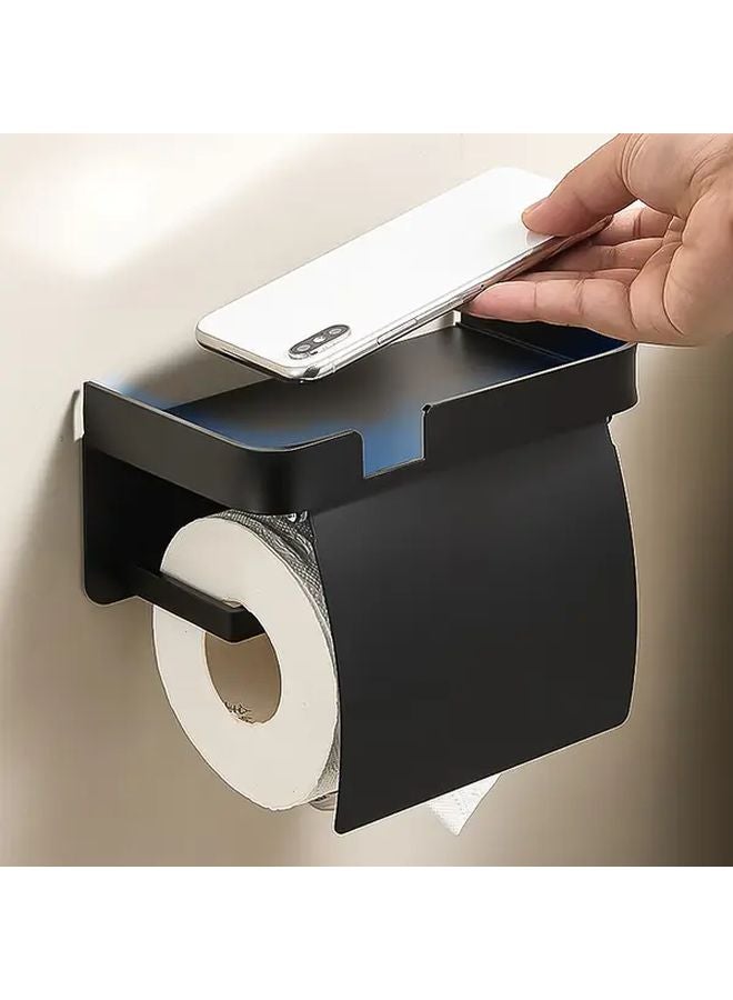 Black Waterproof No Drill Wall Mounted Bathroom Tissue Box Phone Holder - Image 1
